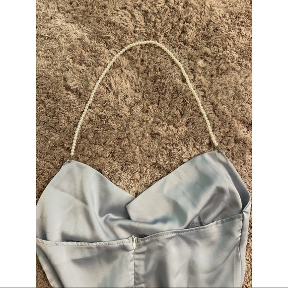 Blue Satin Halter Dress (S) - Picture 4 of 4